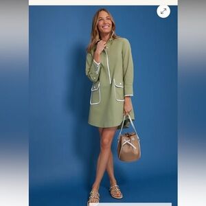 NWT Pomander Place Tuckernuck Perkins shirt dress green white trim medium m